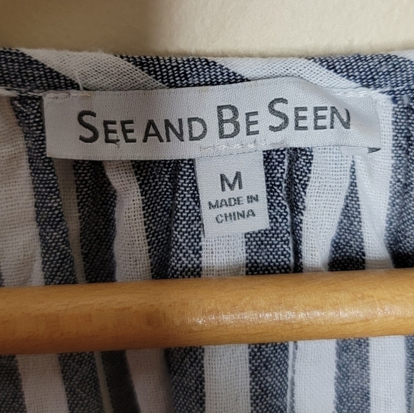 See & Be Seen | Boho Striped Top with Colorful Floral Embroidery Tassel Hem - Picture 3 of 6